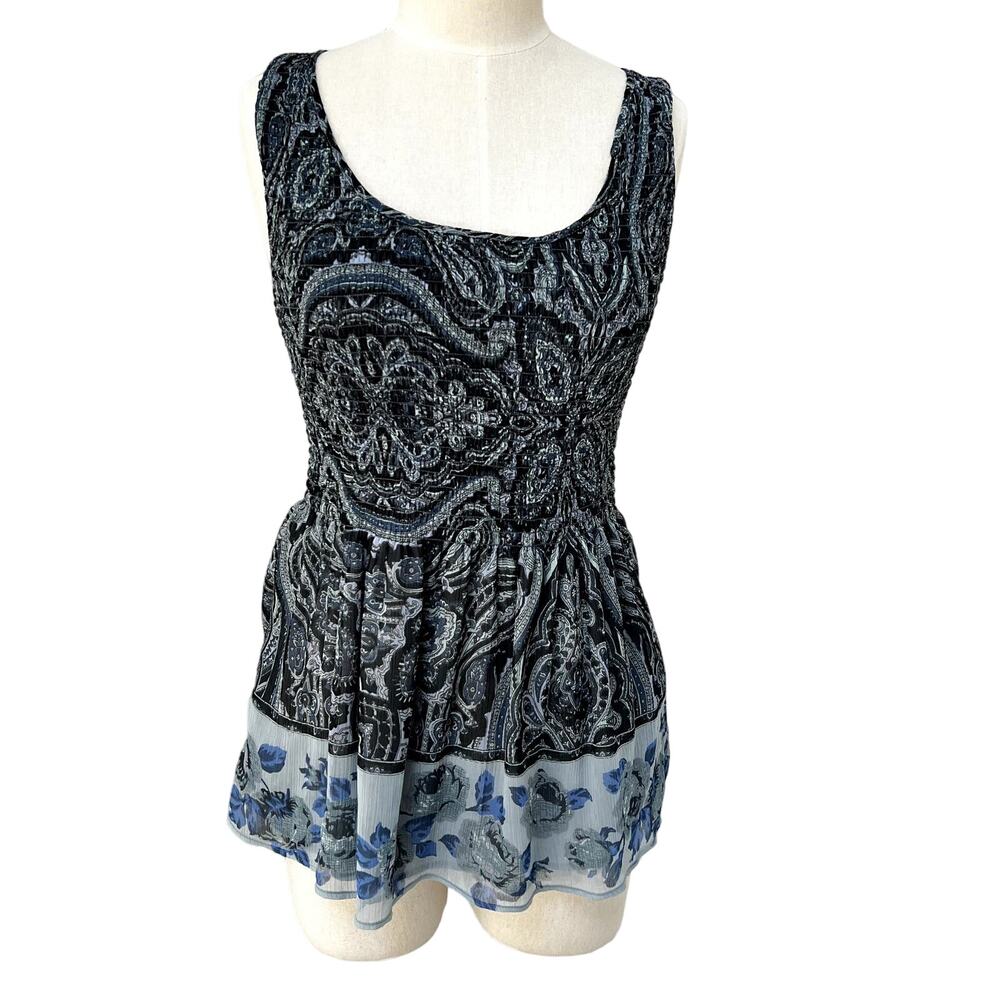 Free People Stretchy Paisley Sleeveless Floral Smocked Boho XS